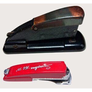 Vintage Metal Staplers Set - Black Heavy Duty Red Swingline Tot 50